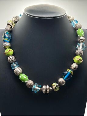🌑Vintage Estate Danforth Pewter BEADazzled Lampwork Glass Beaded Necklace🌑